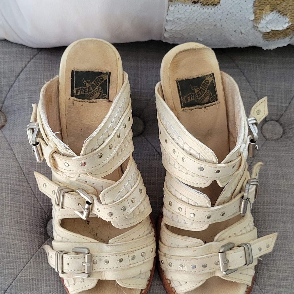 Freebird Cream Multi-Buckle Mules Sandal